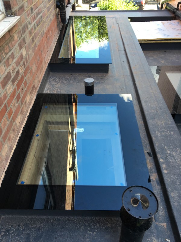 Multiple flat roof skylights on extension in Moorgate